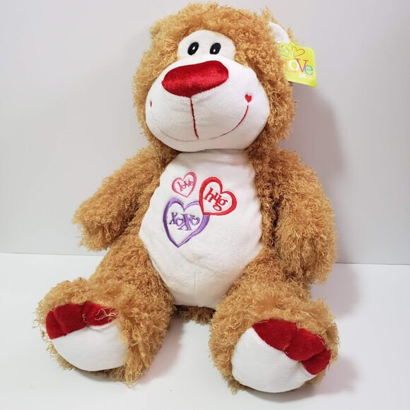 Walmart Happy Valentine's Bear Plush Stuffed Animal Brown Curly Fur Big Red Nose - Picture 1 of 9